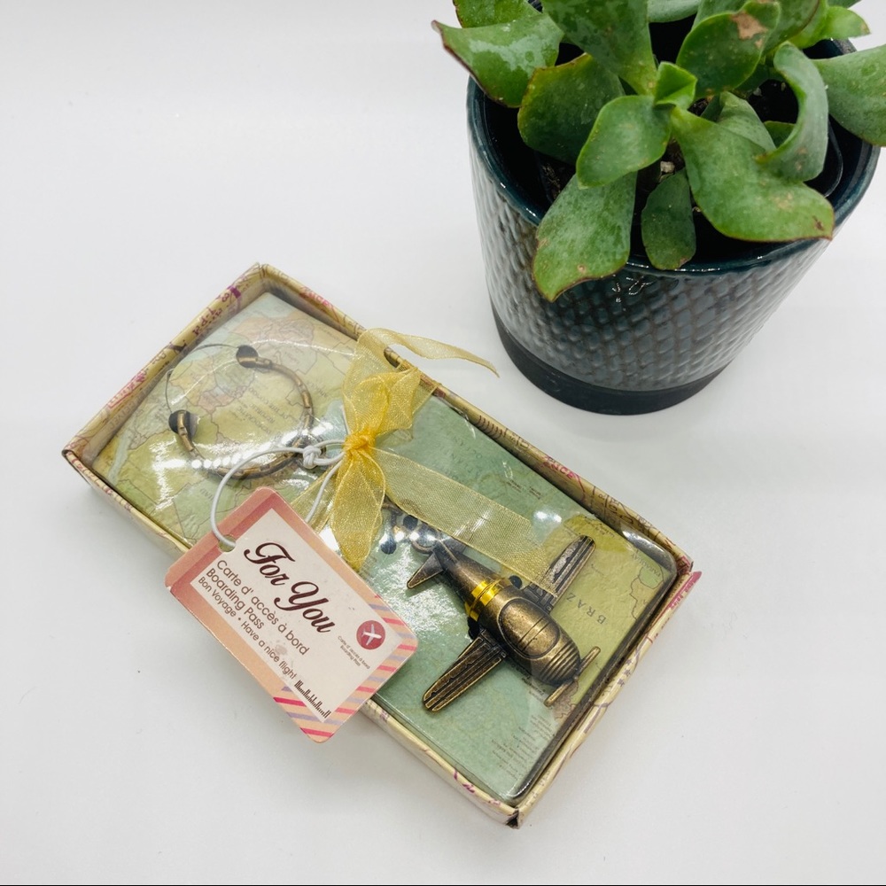 Bronze Airplane Keychain Travel Gift NWT